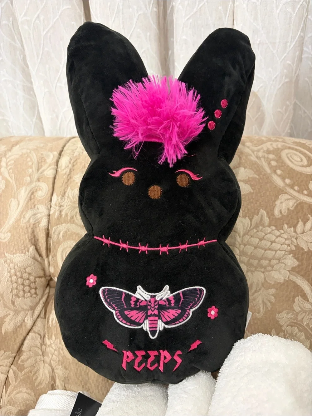 PEEPS Black Plush Peeps Bunny with Hot Pink Accents PreOwned Rabbit